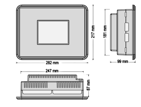 Woodward easYgen-3200 front-panel mounting plastic housing dimensions